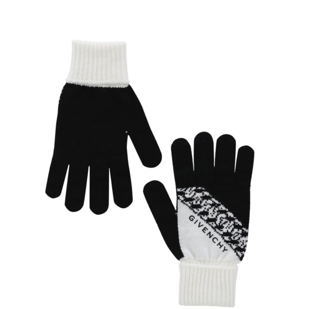 Givenchy Ribbed Logo Wool Gloves 'Black/White'